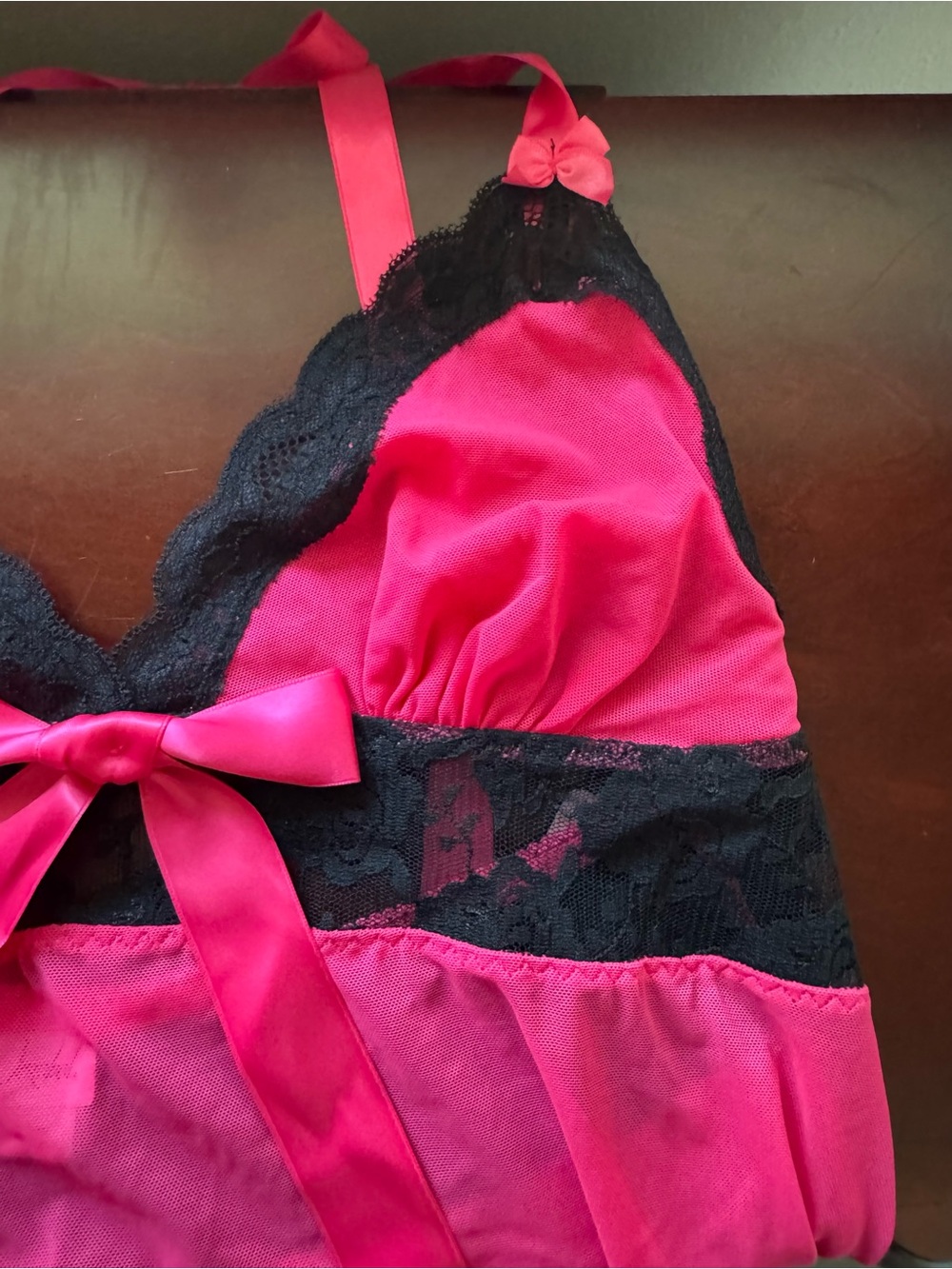 Jezebel Hot Pink and Black Lace Babydoll Nightwear